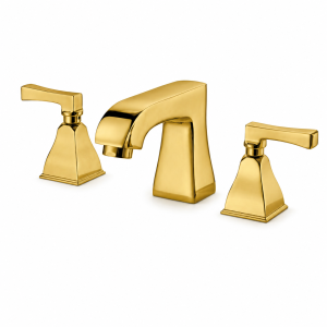 Brushed Gold Art Deco Widespread Bathroom Faucet, Channel Spout — TWG-BF-045