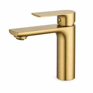 Brushed Gold Single-Handle Bathroom Faucet, Low-Arc Brass Basin Tap — TWG-BF-029