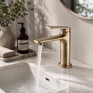 Brushed Gold Single-Handle Bathroom Faucet with Low-Arc Spout — TWG-BF-012