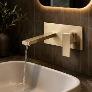 Brushed Gold Wall-Mount Single-Handle Bathroom Faucet, Square Spout — TWG-BF-009