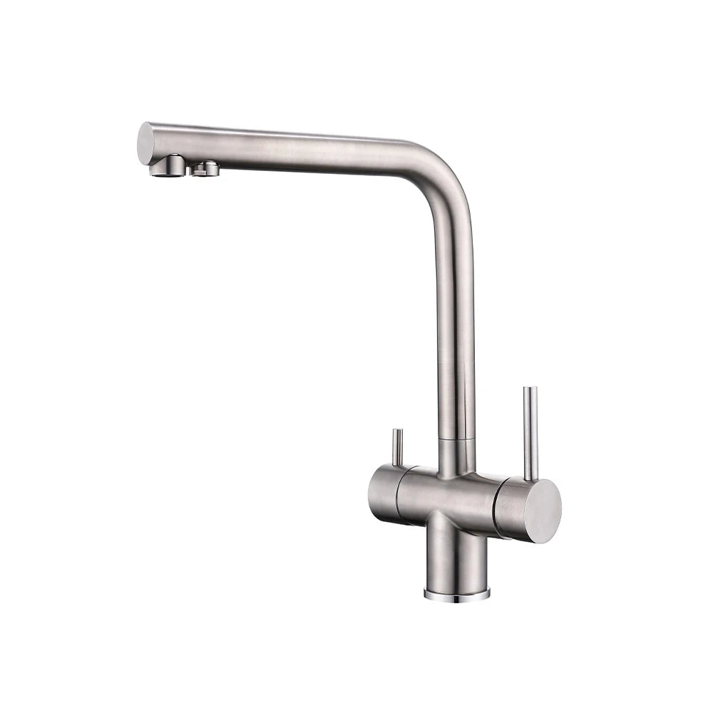 Brushed Nickel 3-Way Water Filter Kitchen Faucet, Dual Handle — TWG-KF-005