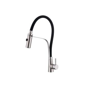 Brushed Nickel and Black Flexible Hose Pull-Out Kitchen Faucet — TWG-KF-027