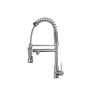 Brushed Nickel Commercial Spring-Coil Pull-Down Kitchen Faucet with Pot-Filler Spout — TWG-KF-031