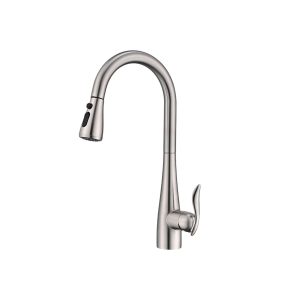 Brushed Nickel Curved-Lever Pull-Down Kitchen Faucet with Teardrop Body — TWG-KF-036