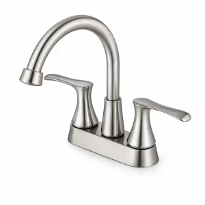 Brushed Nickel Gooseneck Centerset Bathroom Faucet - High-Arc Two-Handle — TWG-BF-027
