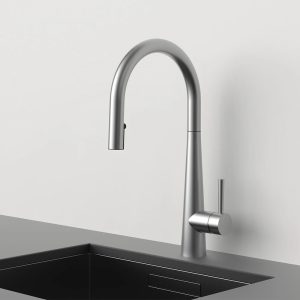 Brushed Nickel Gooseneck Pull-Down Kitchen Faucet with Side Lever — TWG-KF-029