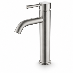 Brushed Nickel Gooseneck Tall Vessel Bathroom Faucet — TWG-BF-032