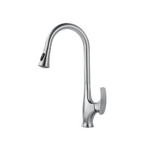 Brushed Nickel High-Arc Pull-Down Kitchen Faucet with Paddle Lever — TWG-KF-012