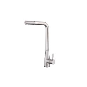 Brushed Nickel L-Shaped Pull-Out Kitchen Faucet with Square Spout — TWG-KF-020