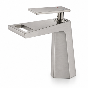 Brushed Nickel Sculpted Single-Hole Bathroom Faucet, Open-Lever — TWG-BF-035