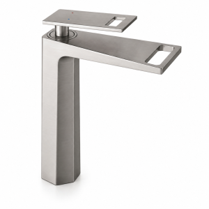 Brushed Nickel Tall Vessel Bathroom Faucet, Open Waterfall Blade Spout — TWG-BF-034