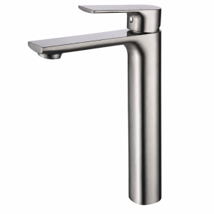 Brushed Nickel Tall Vessel Bathroom Faucet, Single-Handle Brass Tap — TWG-BF-028