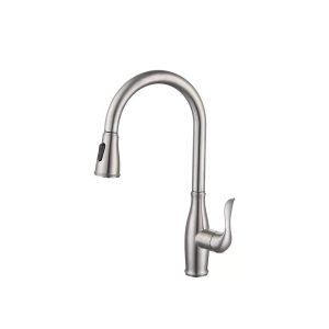 Brushed Nickel Transitional Pull-Down Kitchen Faucet with Curved Handle — TWG-KF-013