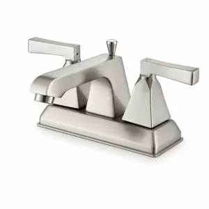 Brushed Nickel Two-Handle Centerset Bathroom Faucet - Angular Square Spout — TWG-BF-044