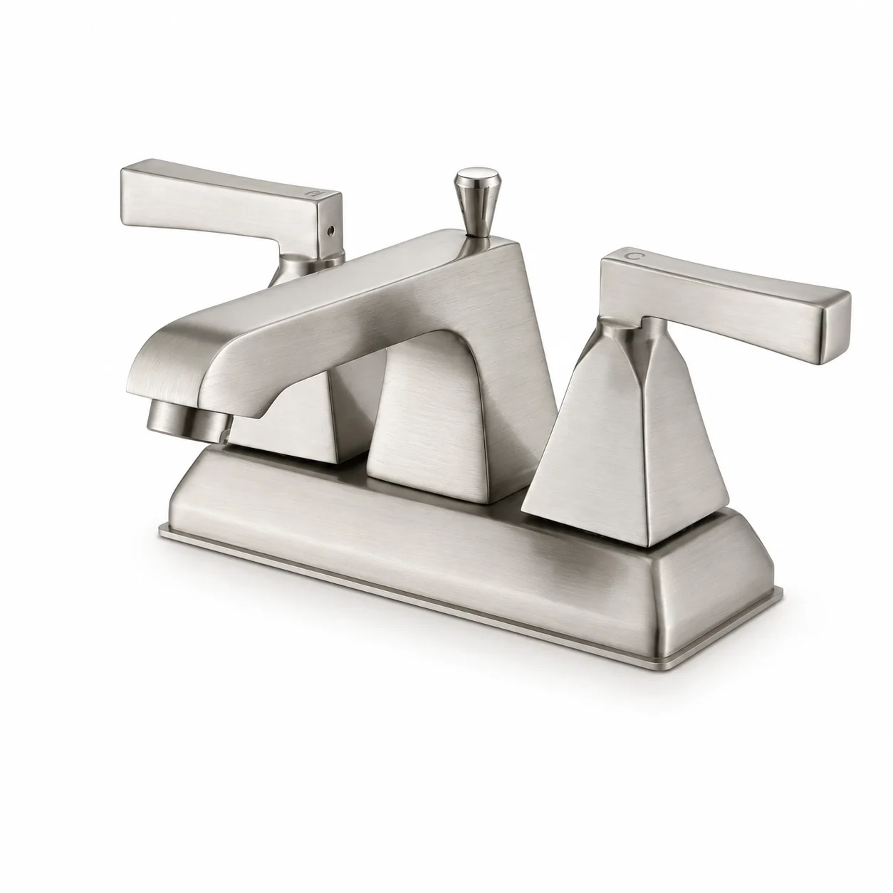 Brushed Nickel Two-Handle Centerset Bathroom Faucet - Angular Square Spout — TWG-BF-044
