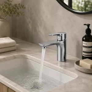Chrome Curved-Spout Bathroom Faucet, Polished Single-Handle — TWG-BF-021