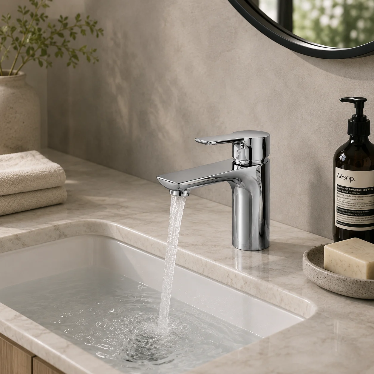 Chrome Curved-Spout Bathroom Faucet, Polished Single-Handle — TWG-BF-021