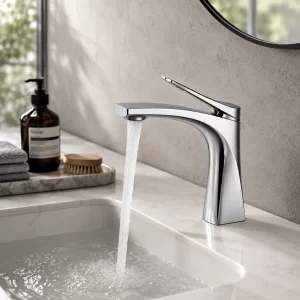 Chrome Curved-Spout Single-Lever Bathroom Faucet — TWG-BF-013
