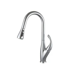 Chrome Dual-Spray Pull-Down Kitchen Faucet with Curved Lever — TWG-KF-021