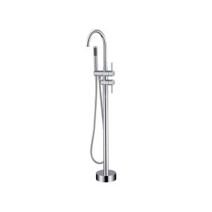Chrome Gooseneck Freestanding Tub Filler, Dual-Handle with Hand Shower — TWG-TF-066