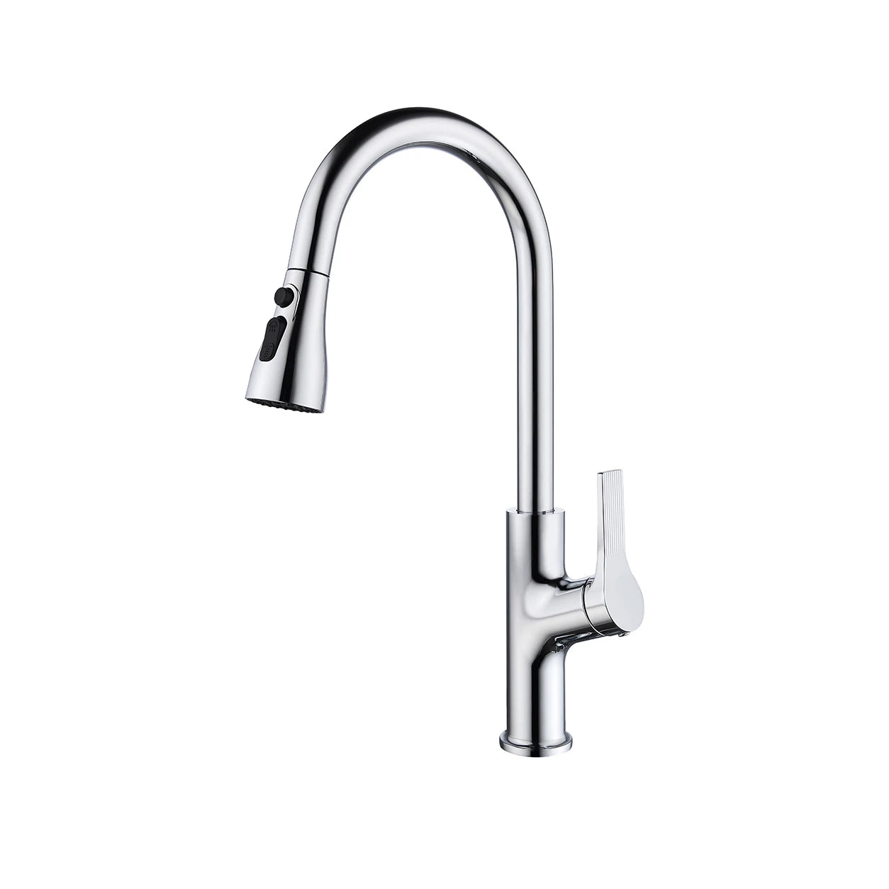 Chrome Gooseneck Pull-Down Kitchen Faucet with Dual-Spray Sprayhead — TWG-KF-018