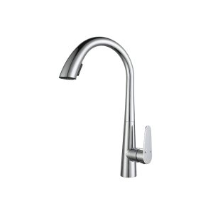 Chrome High-Arc Pull-Down Kitchen Faucet with Paddle Handle — TWG-KF-023