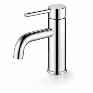 Chrome Round Gooseneck Single-Hole Bathroom Faucet, Pin Lever — TWG-BF-033