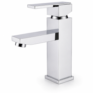 Chrome Square Geometric Low-Profile Bathroom Faucet — TWG-BF-031
