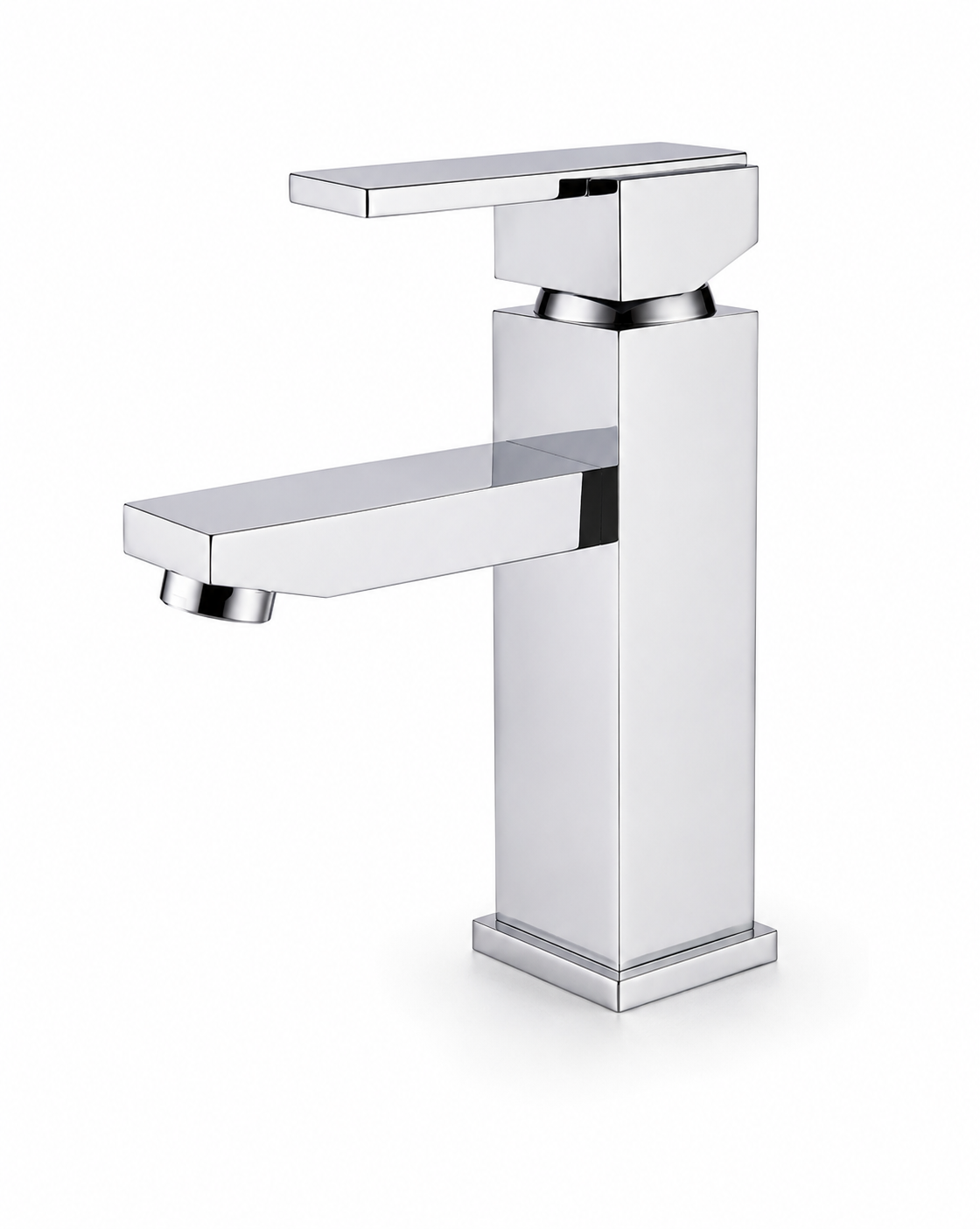 Chrome Square Geometric Low-Profile Bathroom Faucet — TWG-BF-031
