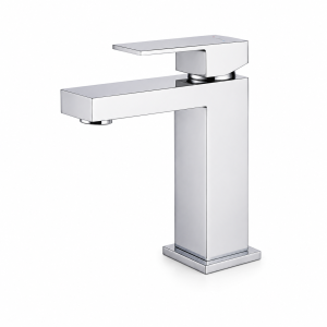 Chrome Square Single-Hole Bathroom Faucet with Lever Handle — TWG-BF-037