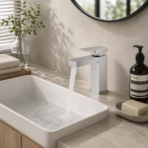 Chrome Square-Spout Single-Handle Bathroom Faucet — TWG-BF-019