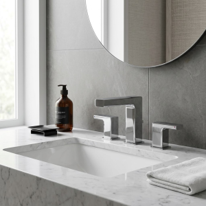 Chrome Square Widespread Bathroom Faucet, 2-Handle Deck Mount — TWG-BF-003