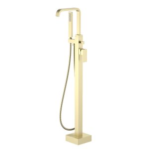 Cube Freestanding Tub Faucet with Square Brass Waterfall Spout and Pull-Out Diverter — TWG-TF-015