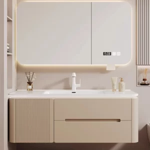 D37 Cream Gray Full-Panel Mirror bathroom vanity set — TWG-VN-007
