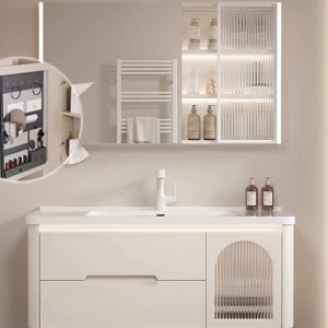 D37 Cream Gray Glass Door bathroom vanity set — TWG-VN-008