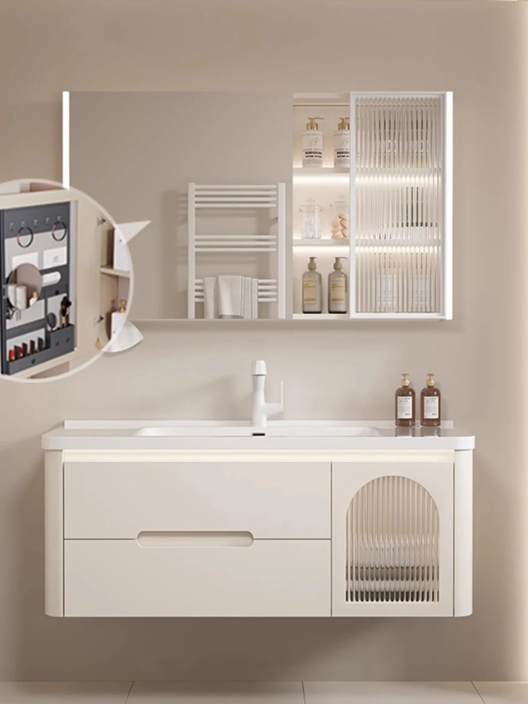 D37 Cream Gray Glass Door bathroom vanity set — TWG-VN-008
