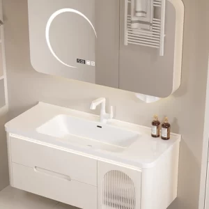 D37 Cream Gray Moon Full Mirror bathroom vanity set — TWG-VN-009