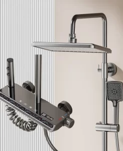 Digital thermostatic shower system in gunmetal finish
