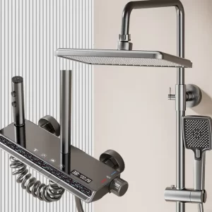 Digital thermostatic shower system in gunmetal finish