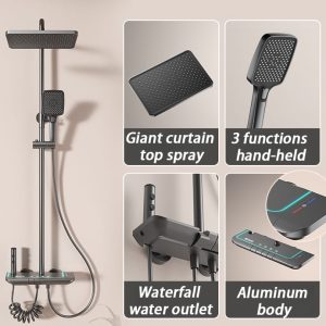 Elite Digital LED Shower System with Rainfall & Waterfall – Gun Grey — TWG-SS-018