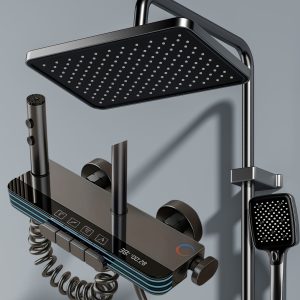 Gun Gray Smart Digital Thermostatic Shower with LED & Shelf B2B — TWG-SS-035