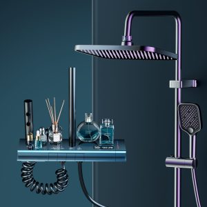 Gun Grey Digital LED Thermostatic Shower System with Waterfall Spout — TWG-SS-029