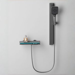 Gun Grey Digital Thermostatic Shower System with Shelf | Wholesale — TWG-SS-011
