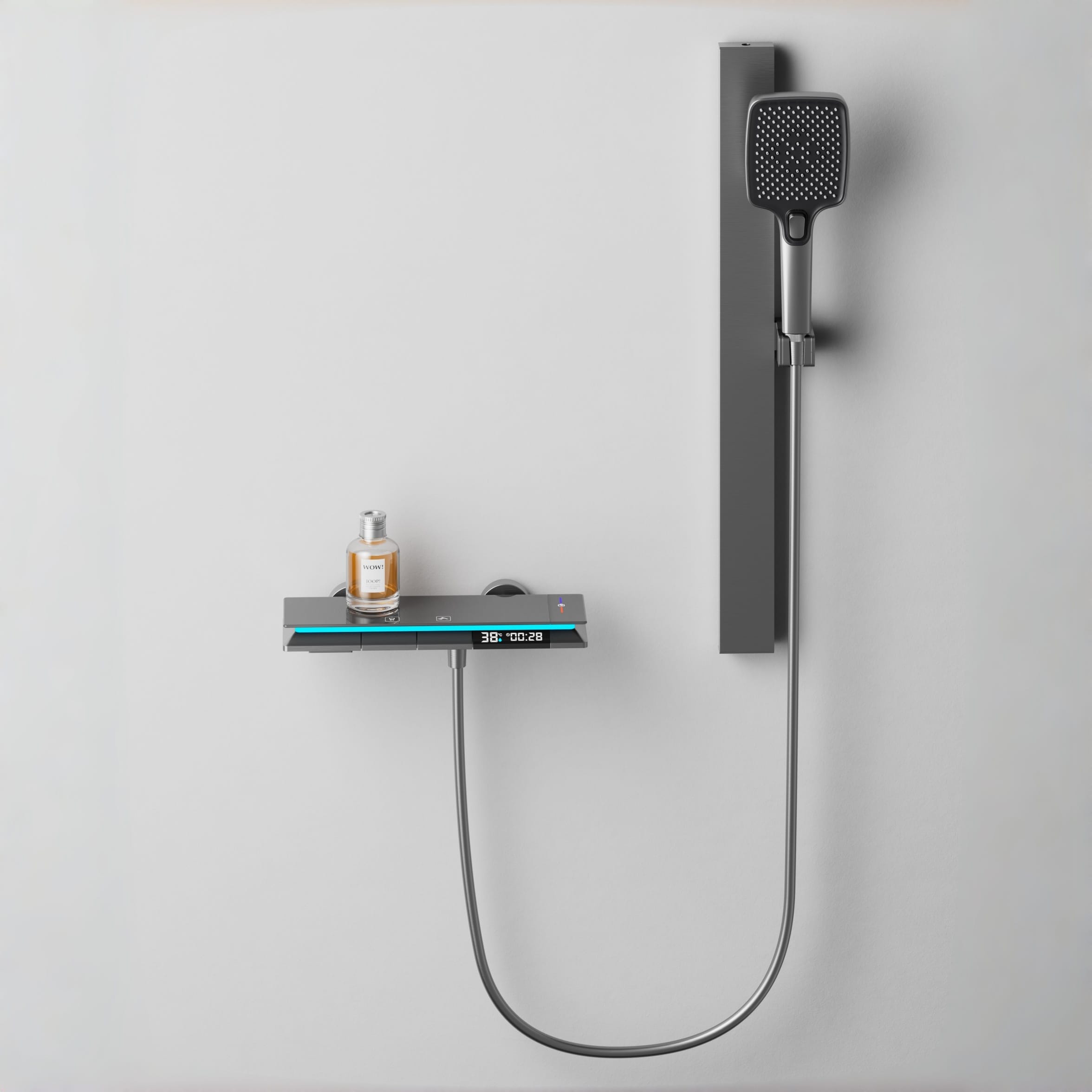 Gun Grey Digital Thermostatic Shower System with Shelf | Wholesale — TWG-SS-011