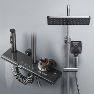 Gun Grey Smart Digital Thermostatic Shower System with Rainfall & Waterfall — TWG-SS-017