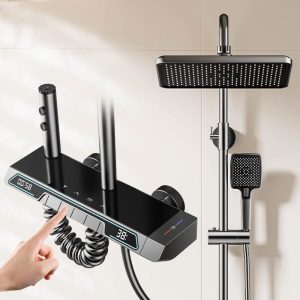 Gun Grey Thermostatic Digital Shower System with LED Display — TWG-SS-027