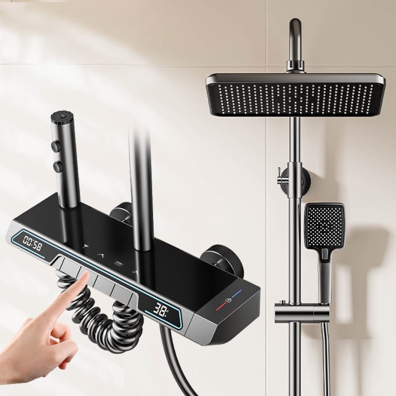 Gun Grey Thermostatic Digital Shower System with LED Display — TWG-SS-027