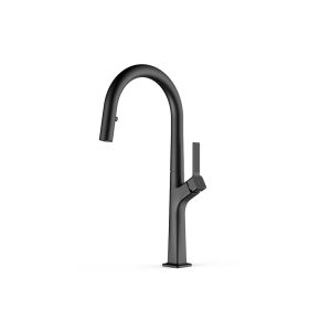 Gunmetal Grey Fluted-Handle Pull-Down Kitchen Faucet — TWG-KF-017