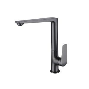 Gunmetal Grey Single-Handle Square Kitchen Faucet With High-Arc Swivel Spout — TWG-KF-004