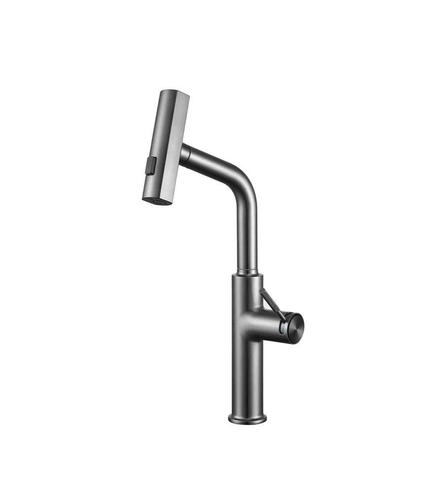 Gunmetal Grey Swivel Spout Kitchen Faucet with Pull-Out Dual-Spray Head — TWG-KF-001